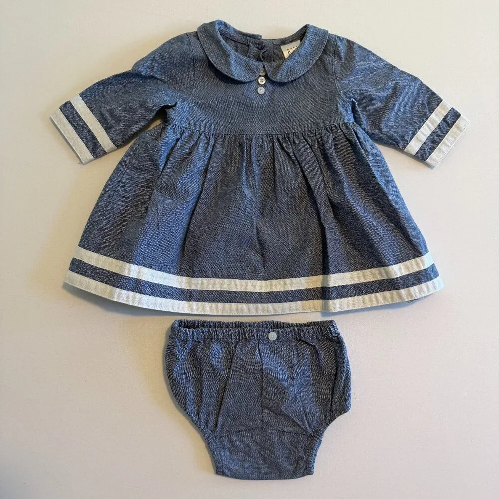 BABY GAP Blue Chambray Denim 2-Pc Outfit Dress Newborn 3-6 Mos